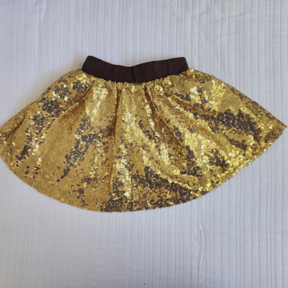 Gold Sequin Skirt with Brown Waistband